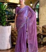 Lavender floral embellished beads & stones saree with blouse