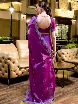 Purple ethnic motifs embroidered poly chiffon saree 3