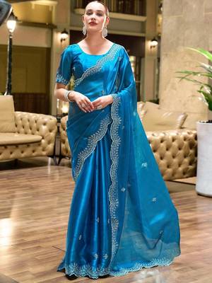 Blue woven design poly chiffon designer saree 2