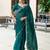 Teal woven design poly chiffon heavy work saree