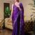 Violet floral embroidered chiffon saree with unstitched blouse piece