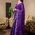 Violet floral embroidered chiffon saree with unstitched blouse piece