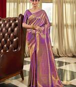 Purple ethnic motifs woven design zari saree