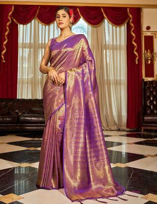 Purple ethnic motifs woven design zari saree 2