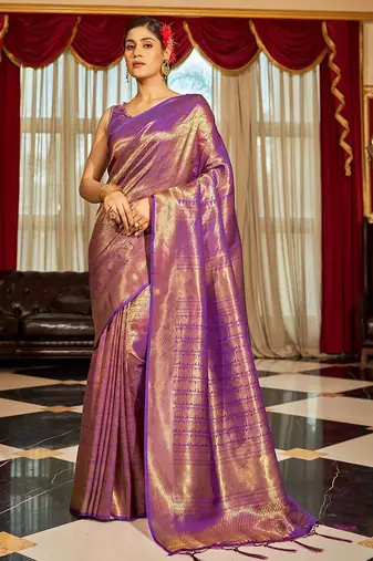 Purple ethnic motifs woven design zari saree