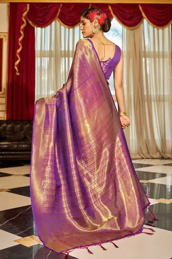 Purple ethnic motifs woven design zari saree