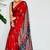 Rust floral satin block print saree