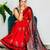 Rust floral satin block print saree