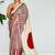 Cream striped satin block print saree