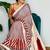 Cream striped satin block print saree