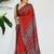 Red ethnic motifs satin block print saree