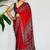 Red ethnic motifs satin block print saree