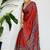 Red ethnic motifs satin block print saree