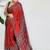 Red ethnic motifs satin block print saree