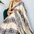Cream ethnic motifs satin block print saree