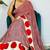 Red striped satin block print saree