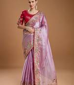 Lavender jimmychoo embroidery work saree with unstitched blosue piece