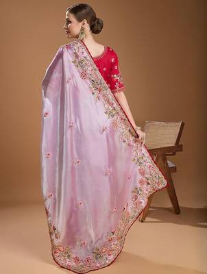 Lavender jimmychoo embroidery work saree with unstitched blosue piece 3