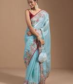 Blue jimmychoo embroidery work saree with unstitched blosue piece
