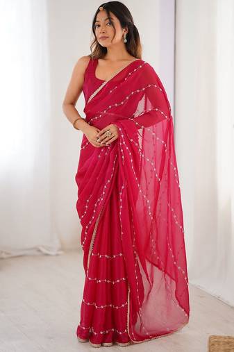 Pink embellished beads and stones saree