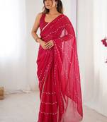 Pink embellished beads and stones saree