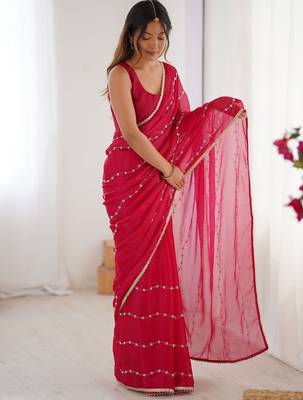 Pink embellished beads and stones saree 2