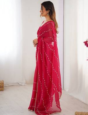 Pink embellished beads and stones saree 3