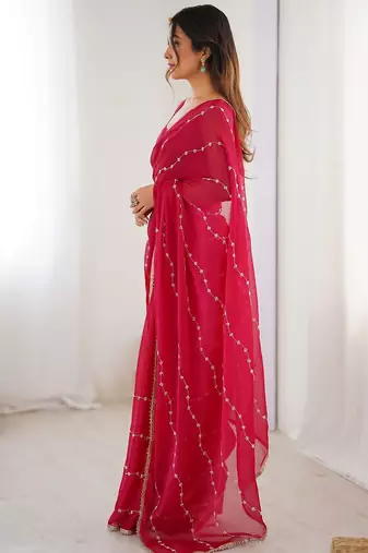 Pink embellished beads and stones saree