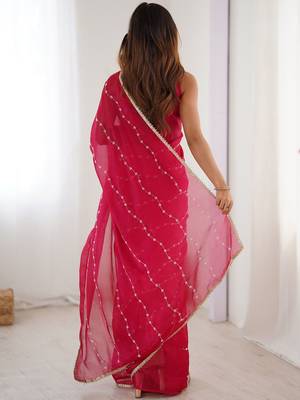 Pink embellished beads and stones saree 4