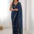 Navy blue embellished beads and stones saree with blouse piece