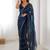 Navy blue embellished beads and stones saree with blouse piece