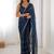 Navy blue embellished beads and stones saree with blouse piece