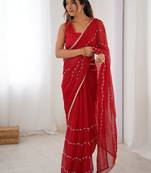 Red embellished beads and stones saree