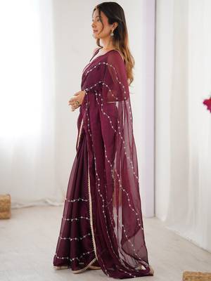 Purple striped beads and stones saree 3