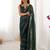 Green striped beads and stones saree
