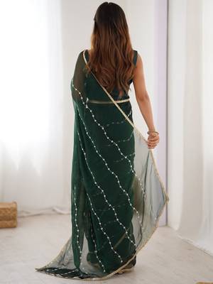 Green striped beads and stones saree 3