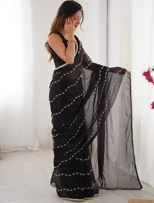 Black embellished beads and stones saree 2