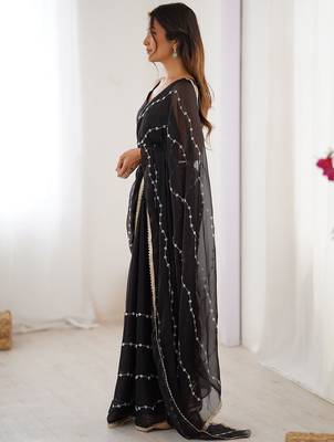 Black embellished beads and stones saree 3