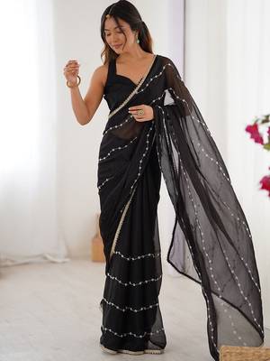 Black embellished beads and stones saree 4