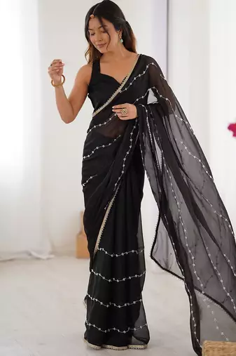 Black embellished beads and stones saree