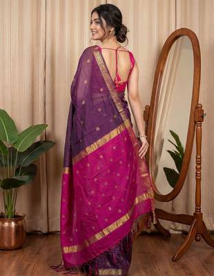 Purple woven design zari silk cotton maheshwari saree 3