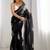 Black floral embellished sequinned saree with blouse