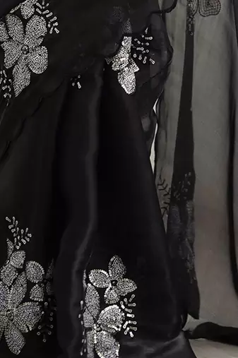 Black floral embellished sequinned saree with blouse