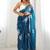 Teal floral sequinned pure chiffon saree with blouse