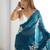 Teal floral sequinned pure chiffon saree with blouse