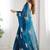 Teal floral sequinned pure chiffon saree with blouse