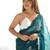 Teal floral embroidered sequinned pure chiffon saree