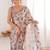 Beige mirror work pure chiffon ikat saree