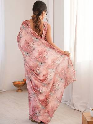 Pink sequinned pure chiffon ikat saree 3