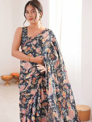Black floral pure chiffon ikat saree 4